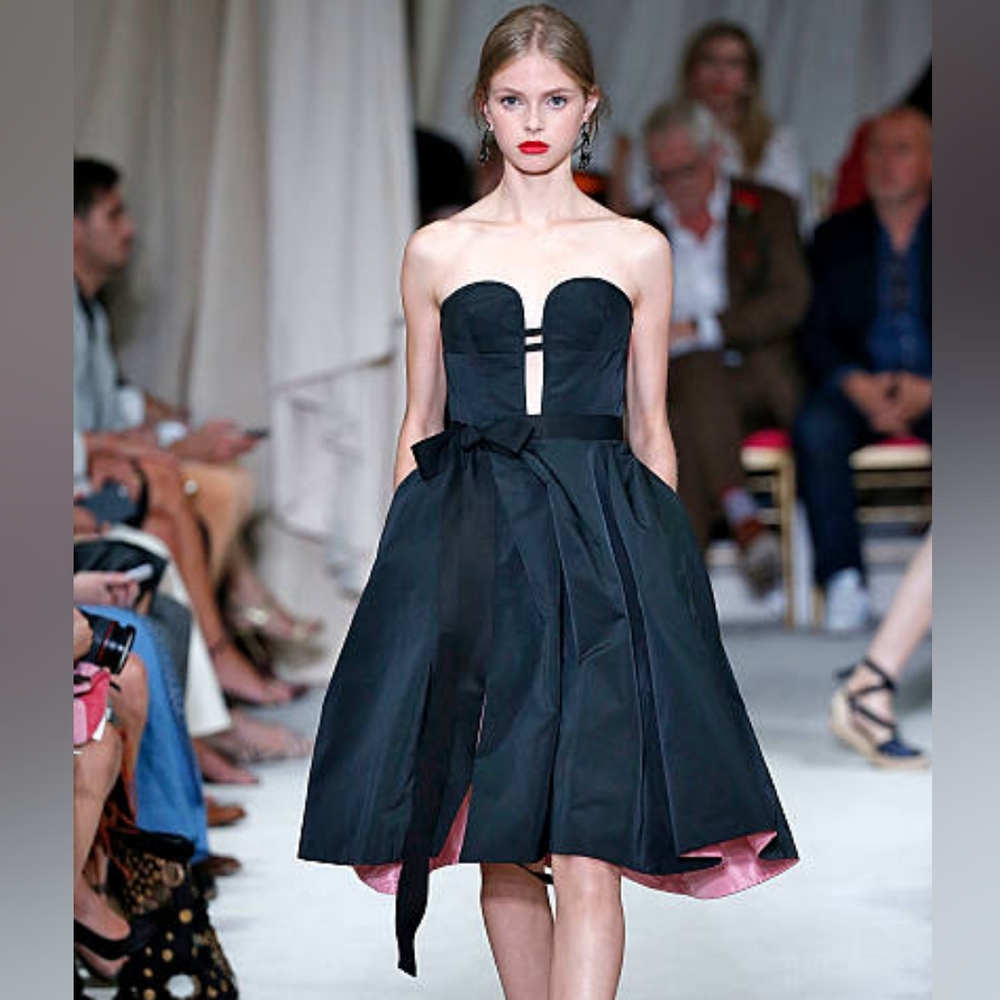 #$6,100 OSCAR DE LA RENTA BLACK PINK SILK CORSET RUNWAY DRESS US 6